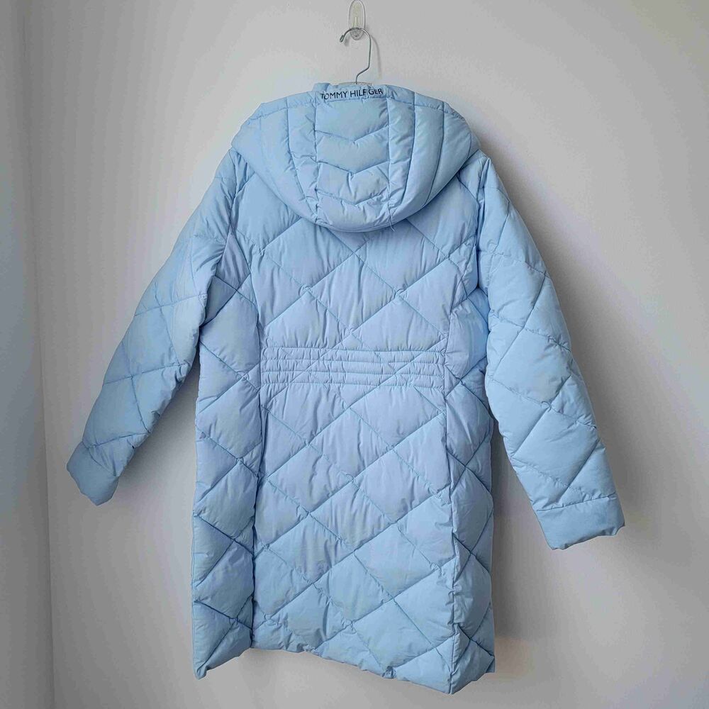 TOMMY HILFIGER Light Blue Quilted Puffer Hooded Jacket Womens Large - Picture 12 of 13